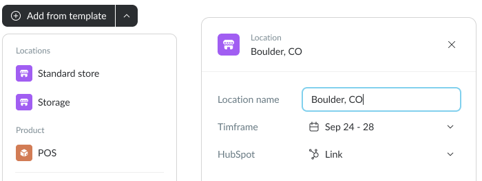 Reusable onboarding components for products and locations